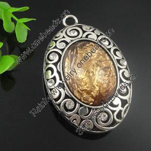 Pendant with Crystal Beads and Resin Cabochons. Fashion Zinc Alloy Jewelry Findings. Lead-free. 77x50mm. Sold by PC