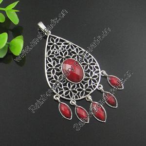Pendant with Resin  Cabochons. Fashion Zinc Alloy Jewelry Findings. Lead-free. 41x87mm. Sold by PC