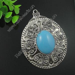 Pendant with Resin  Cabochons. Fashion Zinc Alloy Jewelry Findings. Lead-free. 69x91mm. Sold by PC