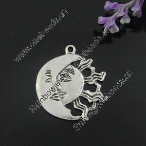 Pendant. Fashion Zinc Alloy Jewelry Findings. Lead-free. Moon Sun 26x28mm. Sold by Bag 