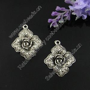Pendant. Fashion Zinc Alloy Jewelry Findings. Lead-free. Flower 27x22mm. Sold by Bag 