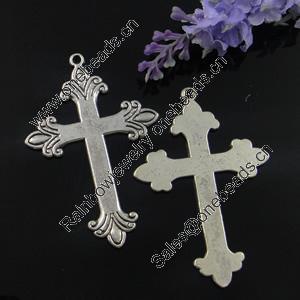 Pendant. Fashion Zinc Alloy Jewelry Findings. Lead-free. Cross 63x42mm. Sold by Bag 