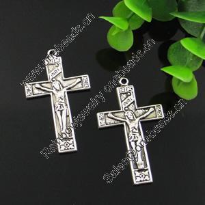 Pendant. Fashion Zinc Alloy Jewelry Findings. Lead-free. Cross 43x25.5mm. Sold by Bag 