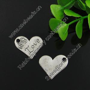 Pendant. Fashion Zinc Alloy Jewelry Findings. Lead-free. Heart 18x21mm. Sold by Bag