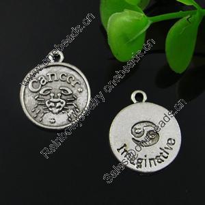 Pendant. Fashion Zinc Alloy Jewelry Findings. Lead-free. Flat Round 21x17mm. Sold by Bag 