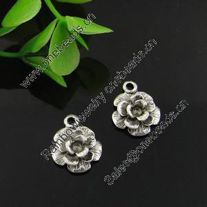 Pendant. Fashion Zinc Alloy Jewelry Findings. Lead-free. Flower 15x16.5mm. Sold by Bag 