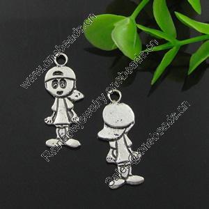 Pendant. Fashion Zinc Alloy Jewelry Findings. Lead-free. Boy 27x11mm. Sold by Bag