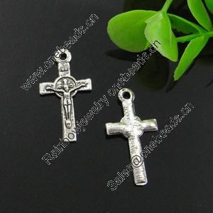 Pendant. Fashion Zinc Alloy Jewelry Findings. Lead-free. Cross 23x12mm. Sold by Bag