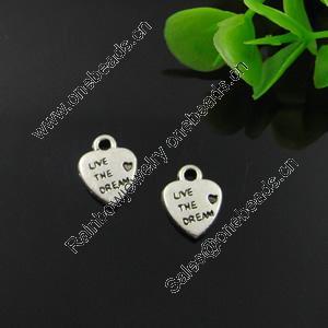 Pendant. Fashion Zinc Alloy Jewelry Findings. Lead-free. Heart 12x9.5mm. Sold by Bag