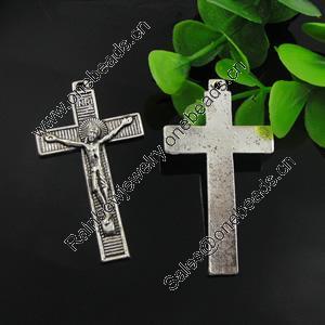 Pendant. Fashion Zinc Alloy Jewelry Findings. Lead-free. Cross 49x28mm. Sold by Bag