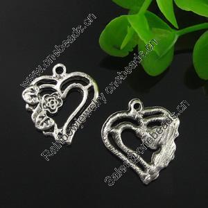 Pendant. Fashion Zinc Alloy Jewelry Findings. Lead-free. Heart 21x19.5mm. Sold by Bag