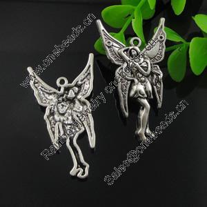 Pendant. Fashion Zinc Alloy Jewelry Findings. Lead-free. Angel 50x27mm. Sold by Bag
