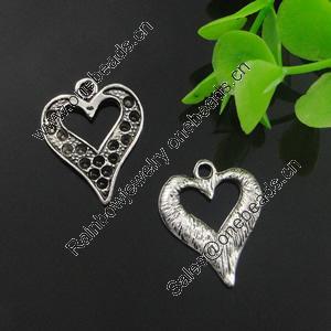 Pendant. Fashion Zinc Alloy Jewelry Findings. Lead-free. Heart 24x24mm. Sold by Bag