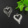 Pendant. Fashion Zinc Alloy Jewelry Findings. Lead-free. Heart 24x24mm. Sold by Bag
