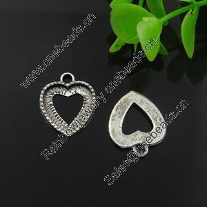 Pendant. Fashion Zinc Alloy Jewelry Findings. Lead-free. Heart 29.5x16.20mm, Inner dia:12.5x13mm. Sold by Bag