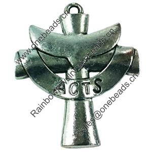 Pendant. Fashion Zinc Alloy jewelry findings. Lead-free. Cross 38x45mm. Sold by Bag