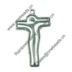 Pendant. Fashion Zinc Alloy jewelry findings. Lead-free. Cross 38x22mm. Sold by Bag