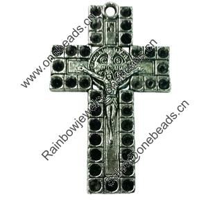 Pendant. Fashion Zinc Alloy jewelry findings. Lead-free. Cross 42x26mm. Sold by Bag