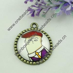 Zinc Alloy Enamel Pendant. Fashion jewelry findings. Lead-free. Flat Round 30x34.5mm. Sold by PC