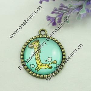 Zinc Alloy Enamel Pendant. Fashion jewelry findings. Lead-free. Flat Round 30x34.5mm. Sold by PC