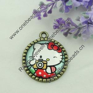 Zinc Alloy Enamel Pendant. Fashion jewelry findings. Lead-free. Flat Round 30x34.5mm. Sold by PC