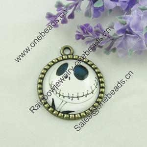 Zinc Alloy Enamel Pendant. Fashion jewelry findings. Lead-free. Flat Round 30x34.5mm. Sold by PC