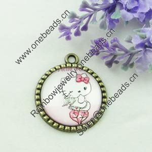 Zinc Alloy Enamel Pendant. Fashion jewelry findings. Lead-free. Flat Round 30x34.5mm. Sold by PC