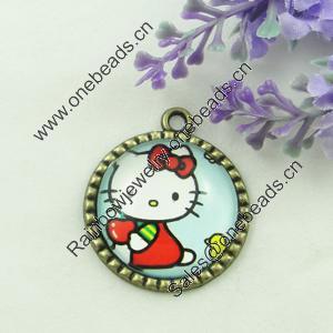 Zinc Alloy Enamel Pendant. Fashion jewelry findings. Lead-free. Flat Round 30x34.5mm. Sold by PC