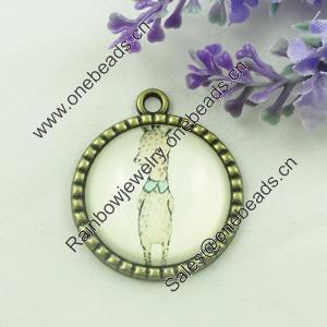 Zinc Alloy Enamel Pendant. Fashion jewelry findings. Lead-free. Flat Round 30x34.5mm. Sold by PC