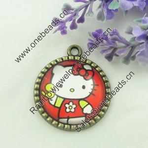 Zinc Alloy Enamel Pendant. Fashion jewelry findings. Lead-free. Flat Round 30x34.5mm. Sold by PC