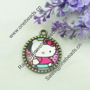 Zinc Alloy Enamel Pendant. Fashion jewelry findings. Lead-free. Flat Round 30x34.5mm. Sold by PC