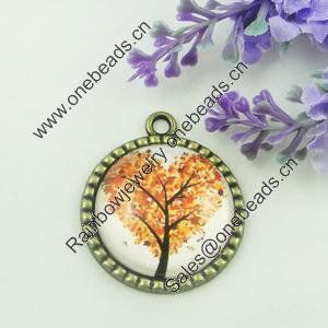 Zinc Alloy Enamel Pendant. Fashion jewelry findings. Lead-free. Flat Round 30x34.5mm. Sold by PC