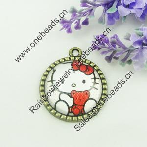 Zinc Alloy Enamel Pendant. Fashion jewelry findings. Lead-free. Flat Round 30x34.5mm. Sold by PC