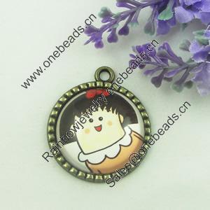 Zinc Alloy Enamel Pendant. Fashion jewelry findings. Lead-free. Flat Round 30x34.5mm. Sold by PC