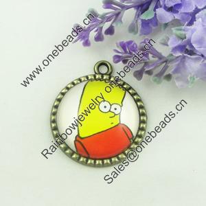 Zinc Alloy Enamel Pendant. Fashion jewelry findings. Lead-free. Flat Round 30x34.5mm. Sold by PC