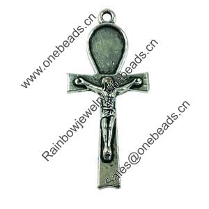 Pendant. Fashion Zinc Alloy jewelry findings. Lead-free. Cross 43x18mm. Sold by Bag