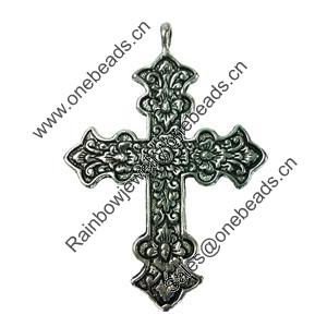 Pendant. Fashion Zinc Alloy jewelry findings. Lead-free. Cross 59x45mm. Sold by Bag