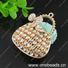 Zinc Alloy Pendant With Crystal Beads. Fashion Jewelry Findings. Handbag 53x41x17mm. Sold by PC