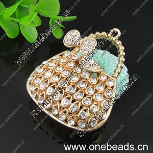 Zinc Alloy Pendant With Crystal Beads. Fashion Jewelry Findings. Handbag 53x41x17mm. Sold by PC