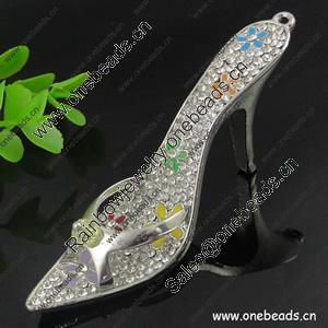 Zinc Alloy Pendant With Crystal Beads. Fashion Jewelry Findings. Shoes 86x35x24mm. Sold by PC