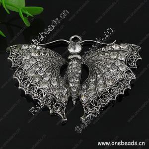 Zinc Alloy Pendant With Crystal Beads. Fashion Jewelry Findings. Animal 74x54mm. Sold by PC