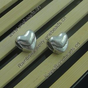 Europenan style Beads. Fashion jewelry findings. Heart 10x10mm, Hole size:4.5mm. Sold by Bag