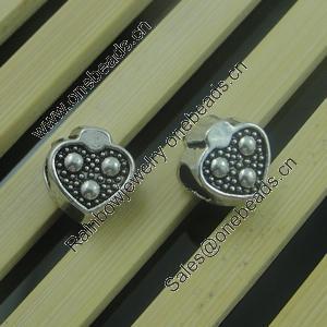Europenan style Beads. Fashion jewelry findings. Heart 11x9.5mm, Hole size:4.5mm. Sold by Bag
