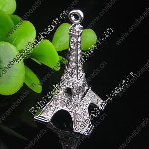 Zinc Alloy Pendant With Crystal Beads. A Grade. Fashion Jewelry Findings. Tower 51x24mm. Sold by PC