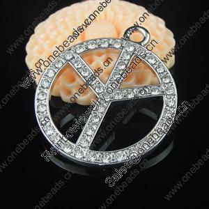 Zinc Alloy Pendant With Crystal Beads. A Grade. Fashion Jewelry Findings. Peace 31x28x2mm. Sold by PC
