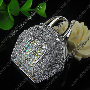 Zinc Alloy Pendant With Crystal Beads. A Grade. Fashion Jewelry Findings. Handbag 45x50x16mm. Sold by PC