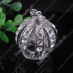 Zinc Alloy Pendant With Crystal Beads. A Grade. Fashion Jewelry Findings. Crown 29x34mm. Sold by PC