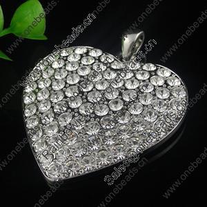 Zinc Alloy Pendant With Crystal Beads. A Grade. Fashion Jewelry Findings. Heart 48x48x5mm. Sold by PC