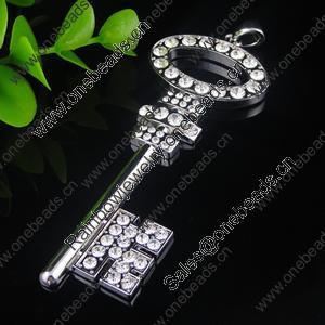 Zinc Alloy Pendant With Crystal Beads. A Grade. Fashion Jewelry Findings. Key 91x35x4mm. Sold by PC