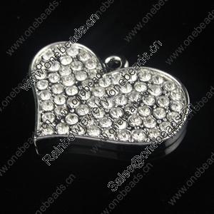 Zinc Alloy Pendant With Crystal Beads. A Grade. Fashion Jewelry Findings. Heart 23x30mm. Sold by PC
